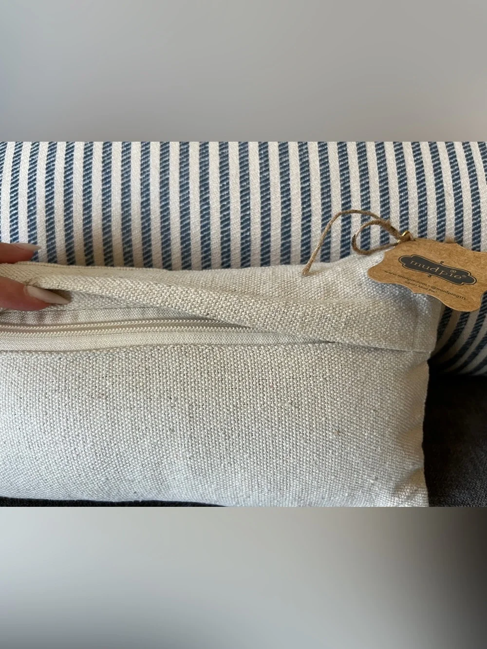 Mud Pie Cream Pillow with Blue Chenille LAKE Letters